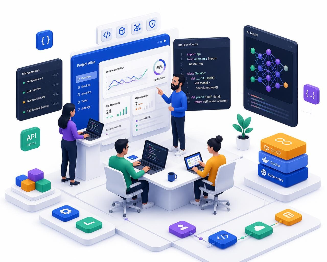 Vysync engineers collaborating on dashboards, code and AI models